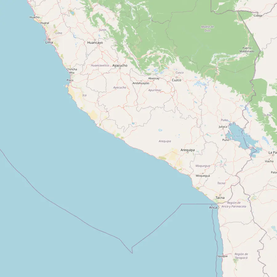 Map of southern Peru with Huacachina, Cerro Blanco near Nasca, Toro Mata near Acari and the dunes near Ilo